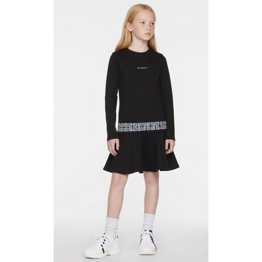 Givenchy Girls 4G Cotton-Blend Long Sleeve Drop Waist Dress Size 12